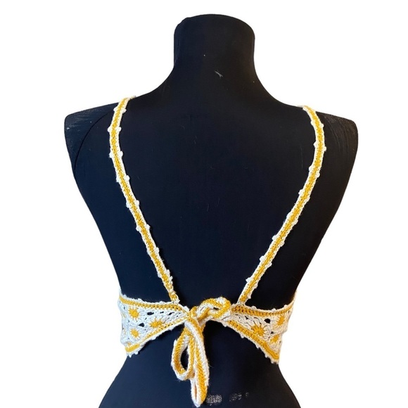 Forever 21 Yellow Sunflower Cropped Backless Knit Halter Top - Picture 7 of 10